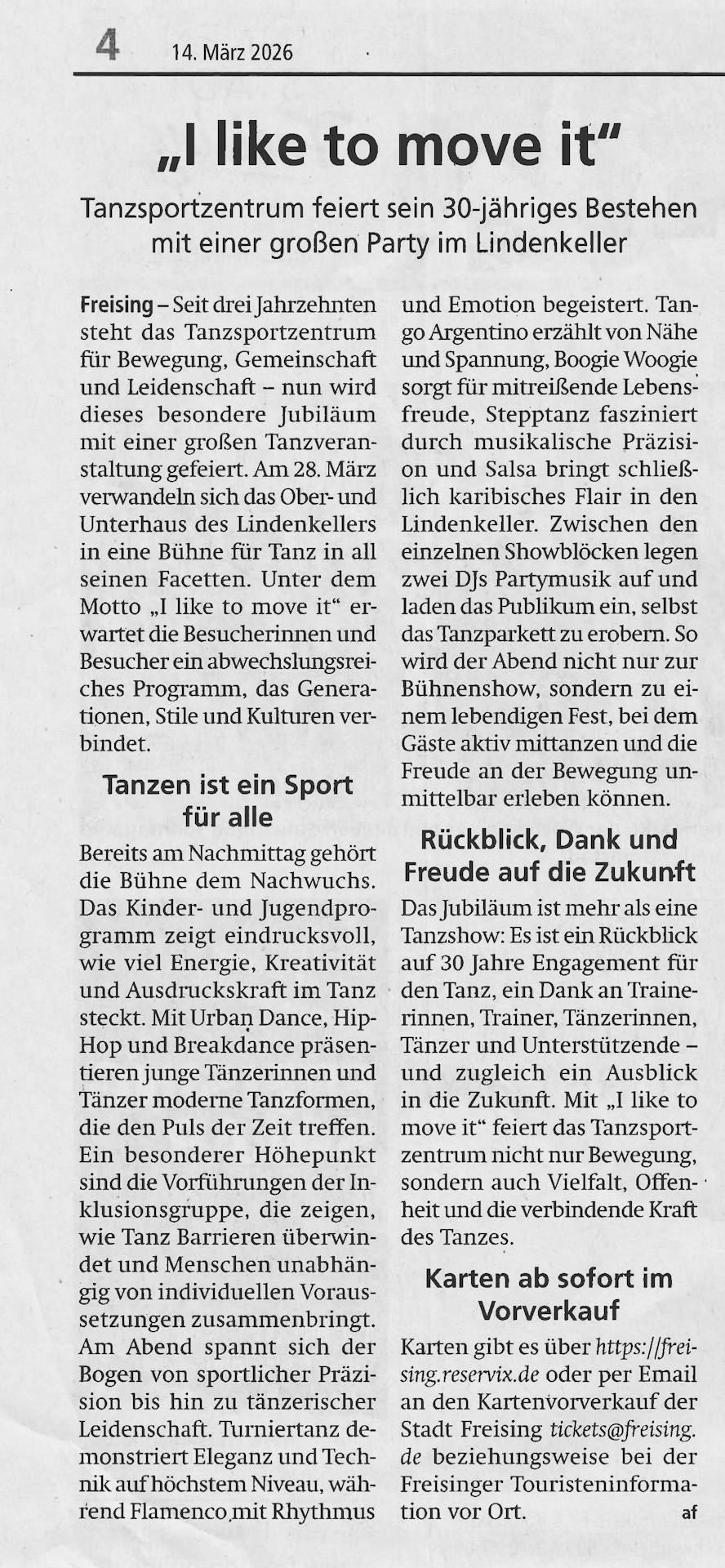 Artikel zur 30-Jahr Feier des 1.TSZ Freising (Forum)